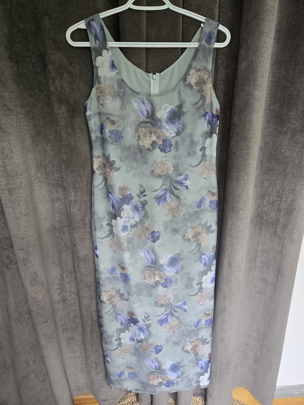 Vintage 90s Scoop-Neck Floral Maxi Dress Sage Blue Whimsigoth Grunge Gothic S/M - Picture 14 of 16